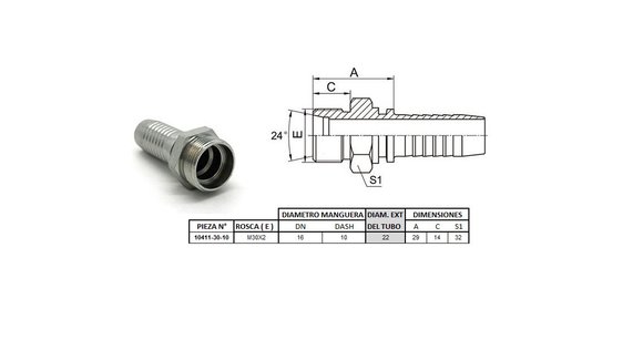 Imagen de MACHO RECTO M30 X 2,0-22 10 5/8'' (MULTI ASIENTO)